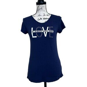 SoFi Italian Couture Women's Top "Love Is Always A Good Idea" Navy Blue Size S